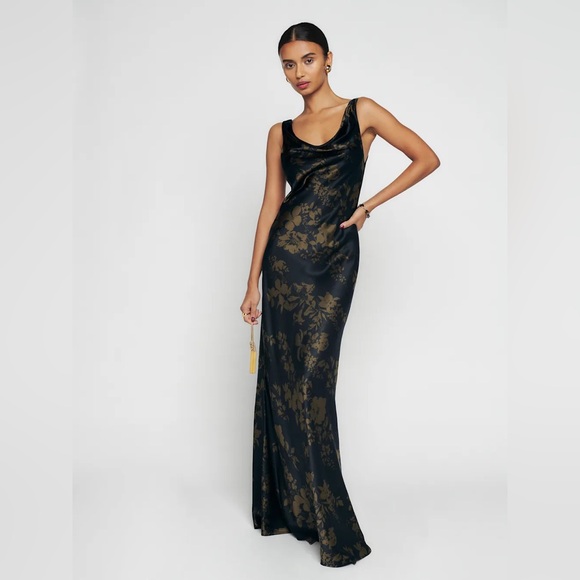Reformation Annabelle Silk Dress in Night Garden Size 2 - Picture 1 of 14
